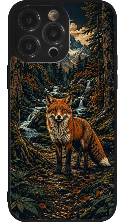 Coque iPhone 14 Pro Max - Silicone rigide noir Linocut Renard