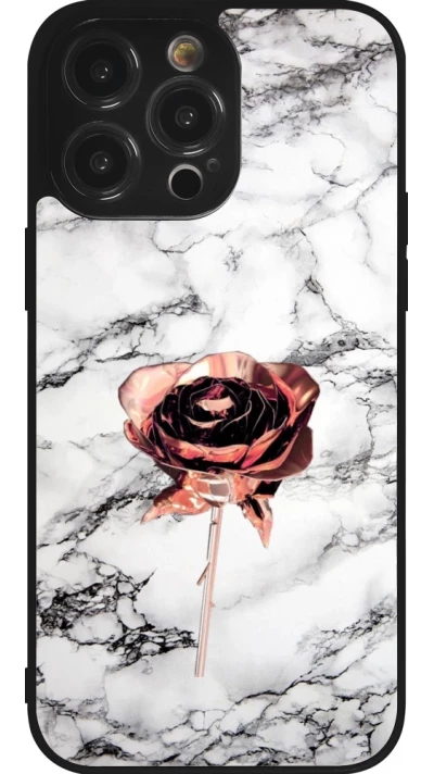 iPhone 14 Pro Max Case Hülle - Silikon schwarz Marble Rose Gold