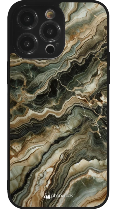 Coque iPhone 14 Pro Max - Silicone rigide noir Marbre Olive