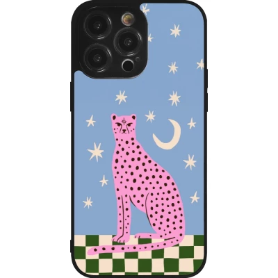 Coque iPhone 14 Pro Max - Silicone rigide noir Pink leopard with stars 2026
