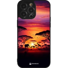 iPhone 14 Pro Max Case Hülle - Silikon schwarz Safari Sonnenuntergang Wildtiere