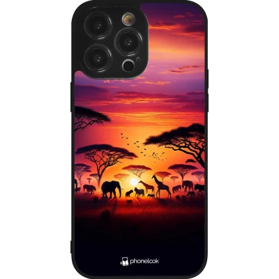 iPhone 14 Pro Max Case Hülle - Silikon schwarz Safari Sonnenuntergang Wildtiere