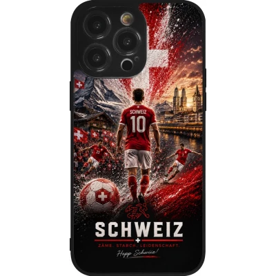 Coque iPhone 14 Pro Max - Silicone rigide noir Football Schweiz splash 2026