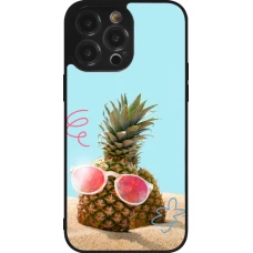Coque iPhone 14 Pro Max - Silicone rigide noir Pineapple with glasses Summer 2026