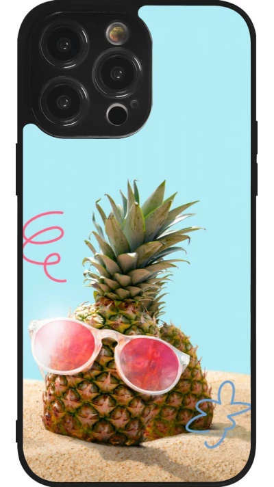 Coque iPhone 14 Pro Max - Silicone rigide noir Pineapple with glasses Summer 2026