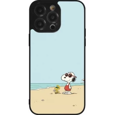 Coque iPhone 14 Pro Max - Silicone rigide noir Snoopy on the beach Summer 2026