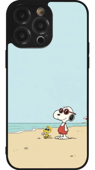 Coque iPhone 14 Pro Max - Silicone rigide noir Snoopy on the beach Summer 2026