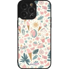 Coque iPhone 14 Pro Max - Silicone rigide noir Summer Pink Pattern