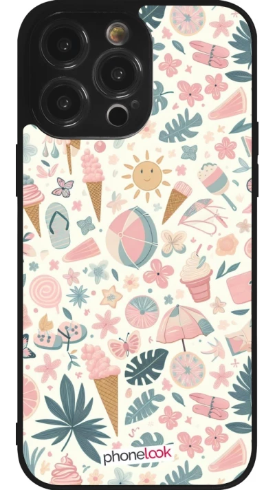 Coque iPhone 14 Pro Max - Silicone rigide noir Summer Pink Pattern