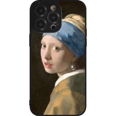 Coque iPhone 14 Pro Max - Silicone rigide noir Tableau art - La Jeune fille à la perle - Johannes Vermeer