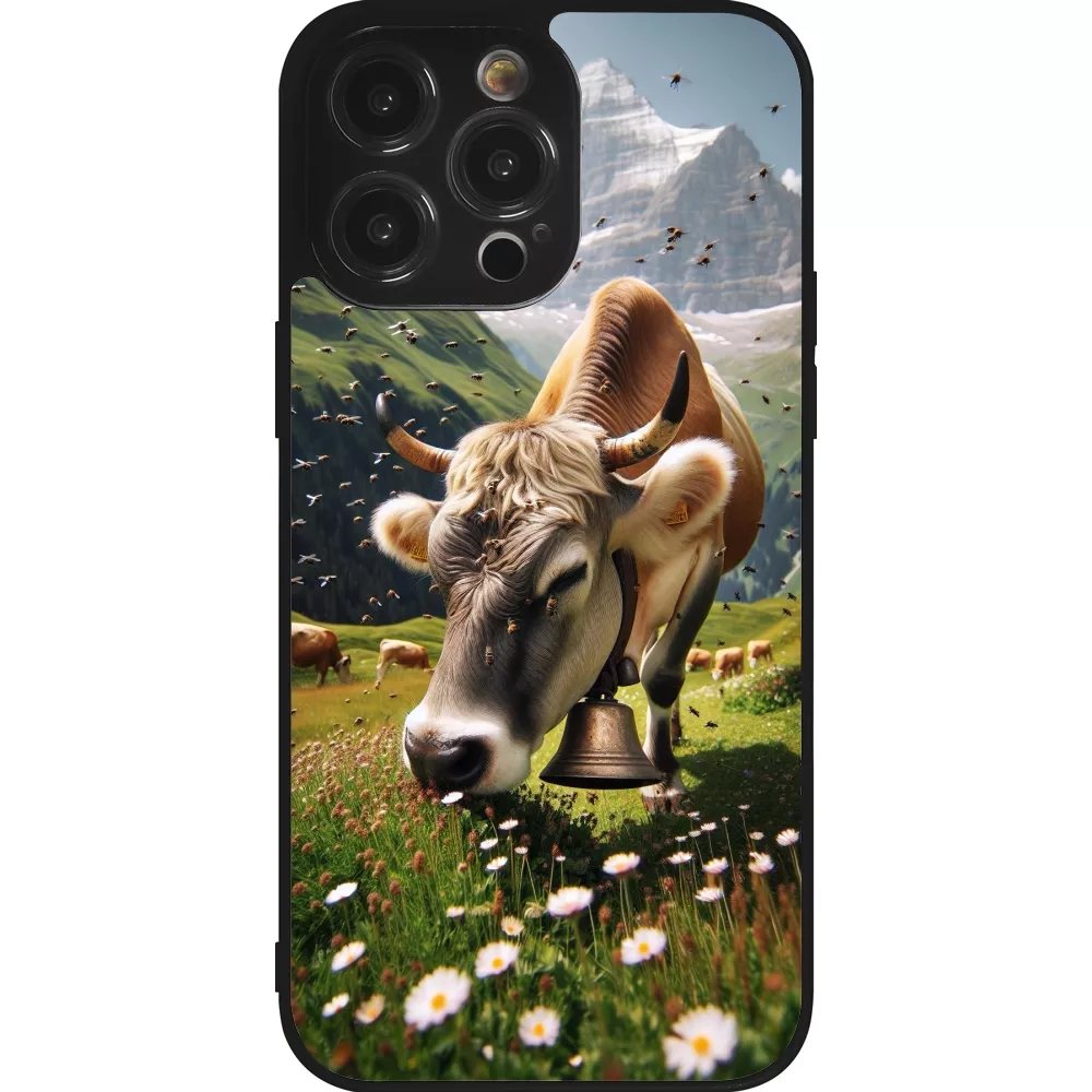 iPhone 14 Pro Max Case Hülle - Silikon schwarz Kuh Berg Wallis