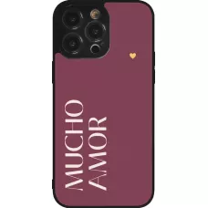 Coque iPhone 14 Pro Max - Silicone rigide noir Valentine 2024 mucho amor rosado
