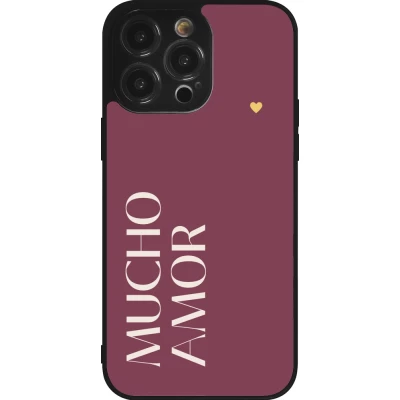 Coque iPhone 14 Pro Max - Silicone rigide noir Valentine 2024 mucho amor rosado