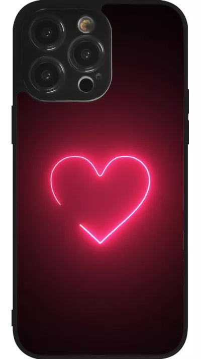 Coque iPhone 14 Pro Max - Silicone rigide noir Valentine 2023 single neon heart