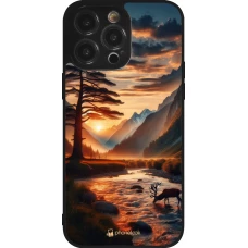 Coque iPhone 14 Pro Max - Silicone rigide noir Valley Sunset Deer Tree
