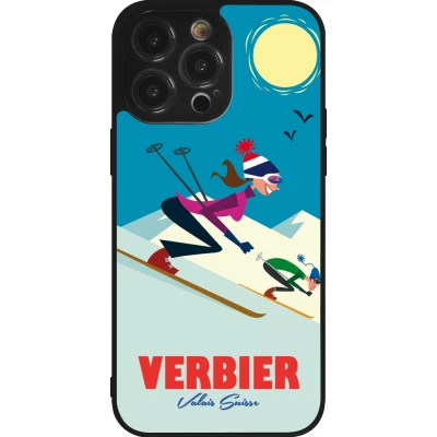 Coque iPhone 14 Pro Max - Silicone rigide noir Verbier Ski Downhill