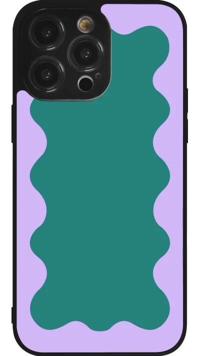 Coque iPhone 14 Pro Max - Silicone rigide noir Wavy Rectangle Green Purple