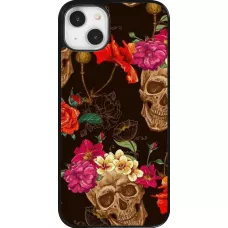 Coque iPhone 14 Plus - Skulls and flowers