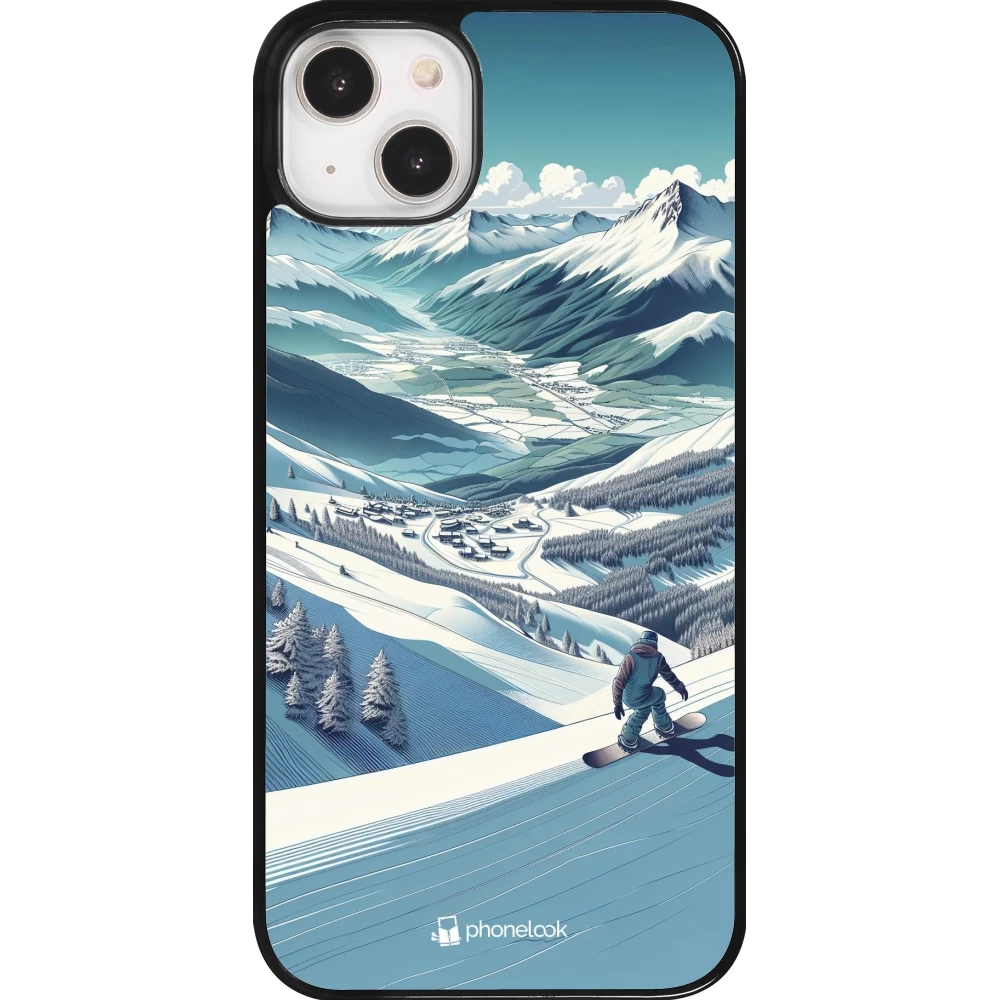 Coque iPhone 14 Plus - Snowboarder Montagne