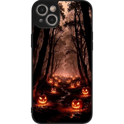 Coque iPhone 14 Plus - Silicone rigide noir Halloween 2025 Road of Terrifying Pumpkins