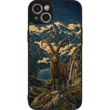 Coque iPhone 14 Plus - Silicone rigide noir Linocut Bouquetin