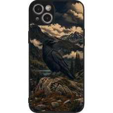 Coque iPhone 14 Plus - Silicone rigide noir Linocut Grand Corbeau