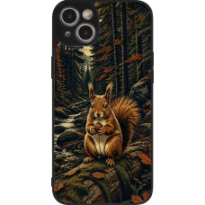 Coque iPhone 14 Plus - Silicone rigide noir Linocut Ecureuil