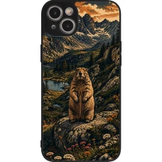 iPhone 14 Plus Case Hülle - Silikon schwarz Linocut Murmeltier