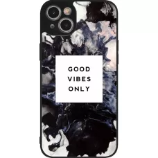 Coque iPhone 14 Plus - Silicone rigide noir Marble Good Vibes Only
