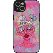 Coque iPhone 14 Plus - Silicone rigide noir Psychedelic pink mushroom
