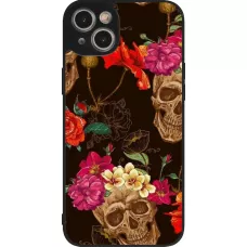 iPhone 14 Plus Case Hülle - Silikon schwarz Skulls and flowers