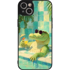 Coque iPhone 14 Plus - Silicone rigide noir Crocodile in the swimming pool Summer 2026