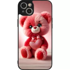 Coque iPhone 14 Plus - Silicone rigide noir Valentine 2024 Ourson rose
