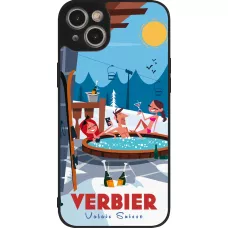 Coque iPhone 14 Plus - Silicone rigide noir Verbier Mountain Jacuzzi