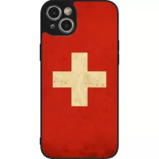 Coque iPhone 14 Plus - Silicone rigide noir Vintage Flag SWISS