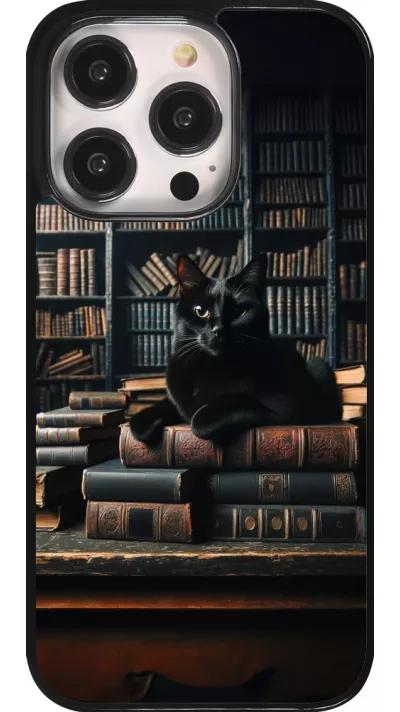 iPhone 14 Pro Case Hülle - Katze Bücher dunkel