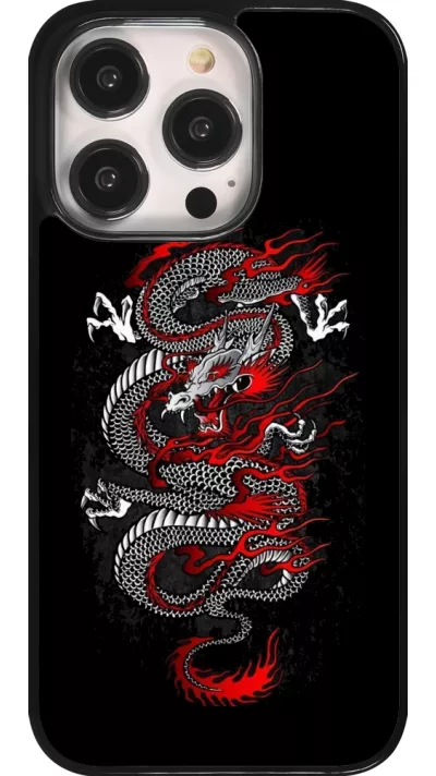 iPhone 14 Pro Case Hülle - Japanese style Dragon Tattoo Red Black