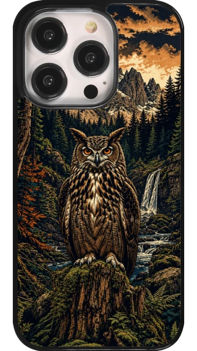 Coque iPhone 14 Pro - Linocut Grand-Duc