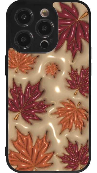 Coque iPhone 14 Pro - Silicone rigide noir Autumn 26 3D leaves