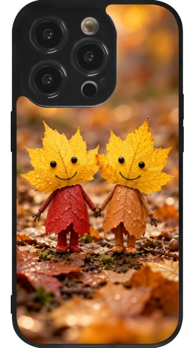 Coque iPhone 14 Pro - Silicone rigide noir Autumn 26 Couple of leaves