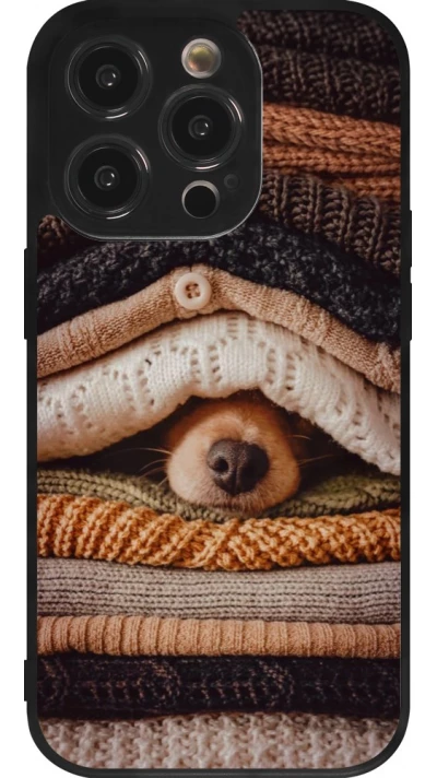 Coque iPhone 14 Pro - Silicone rigide noir Autumn 26 Dog under the covers