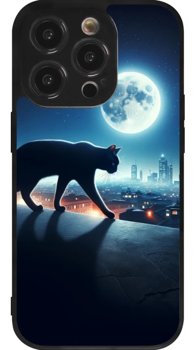 iPhone 14 Pro Case Hülle - Silikon schwarz Schwarze Katze unter dem Vollmond