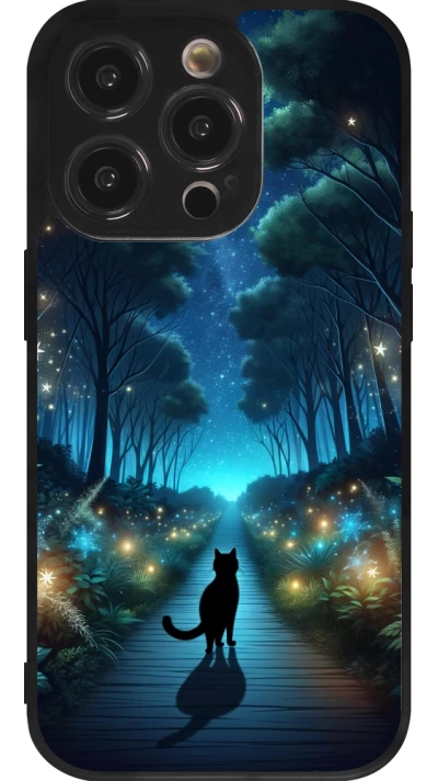 iPhone 14 Pro Case Hülle - Silikon schwarz Schwarze Katze Spaziergang