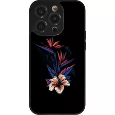 Coque iPhone 14 Pro - Silicone rigide noir Dark Flowers