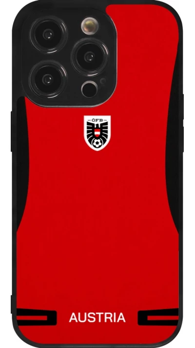 Coque iPhone 14 Pro - Silicone rigide noir Maillot de football Autriche 2026 personnalisable