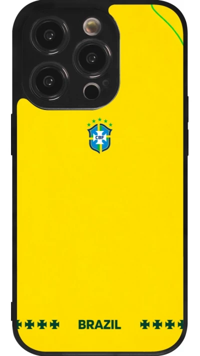 Coque iPhone 14 Pro - Silicone rigide noir Maillot de football Bresil 2026 personnalisable