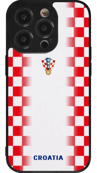 Coque iPhone 14 Pro - Silicone rigide noir Maillot de football Croatie 2026 personnalisable