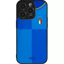 Coque iPhone 14 Pro - Silicone rigide noir Maillot de football Italie 2022 personnalisable