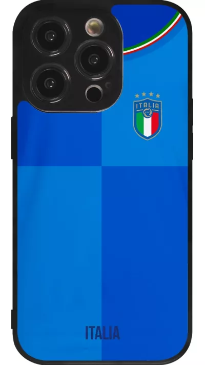 Coque iPhone 14 Pro - Silicone rigide noir Maillot de football Italie 2022 personnalisable