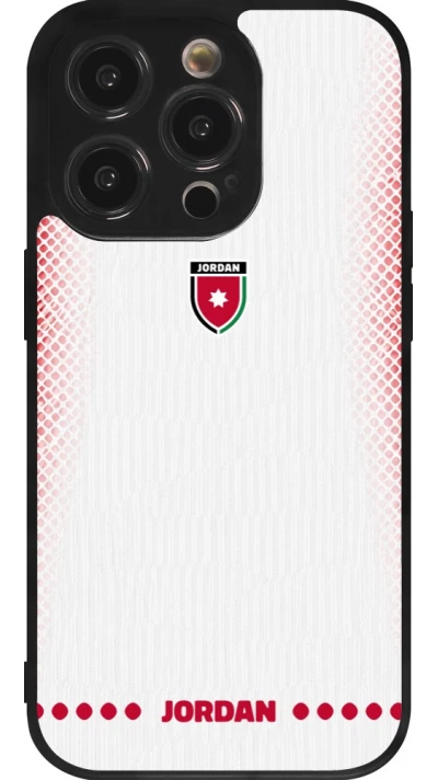 Coque iPhone 14 Pro - Silicone rigide noir Maillot de football Jordanie 2026 personnalisable